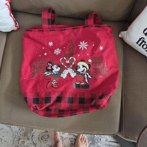 Disney Red and Black Holiday Tote with Mickey and Minnie